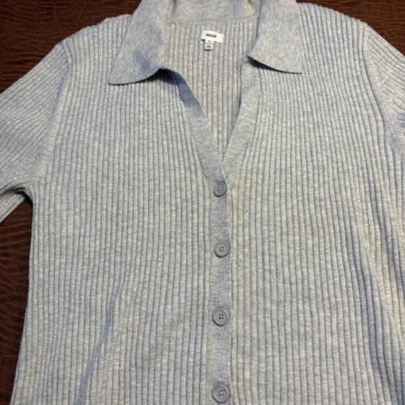 AERIE Gray Ribbed Button Up Collared Sweater XL - Picture 3 of 8